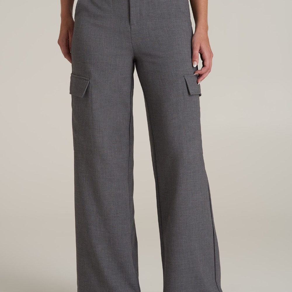 American Tall Cargo Wide Leg Dress Pants for Tall Women in Graphic Charcoal Size